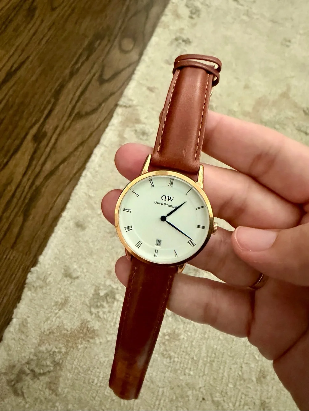 Daniel Wellington women’s brown leather watch with date